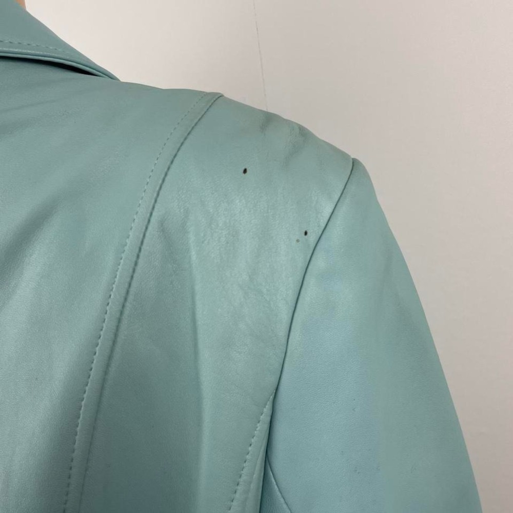 Vintage 90s Pastel Light Blue Leather‎ Blazer Jacket - Picture 6 of 8